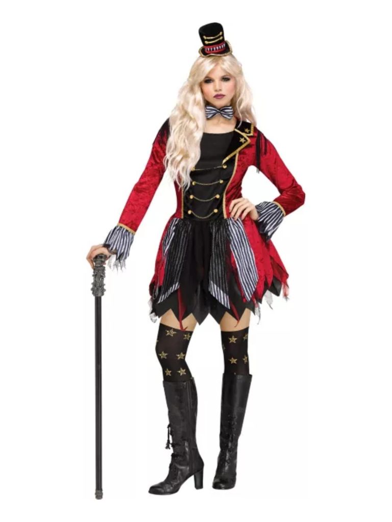 Fantasia Dark Ringmaster mestre de cerimônias sombria adulto feminino para aluguel no Rio de Janeiro
